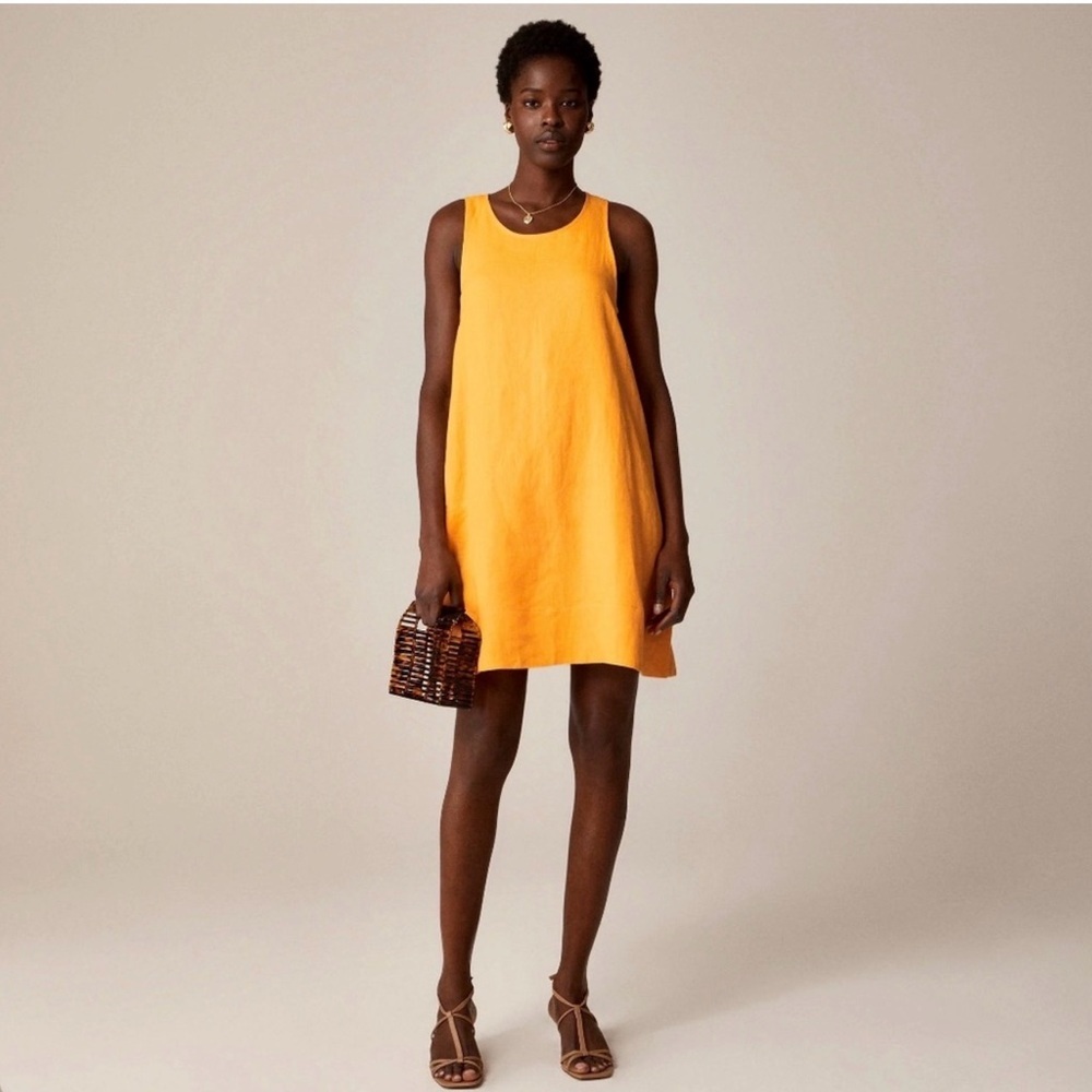 J.Crew Maxine Button Back Linen Shift Dress Orange XS Sleeveless High Neck
